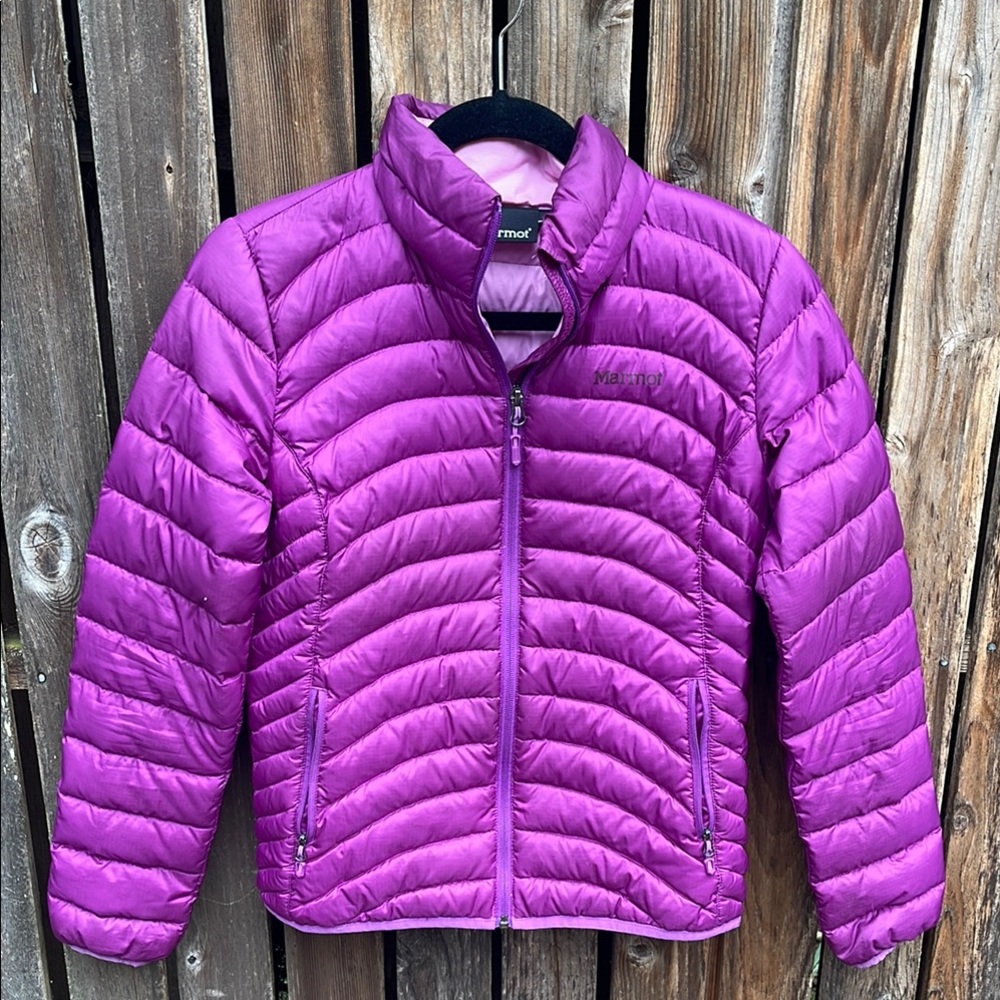 Marmot XS Puffer Coat 600 Fill Down Purple Quilted Zippered Pockets Jacket